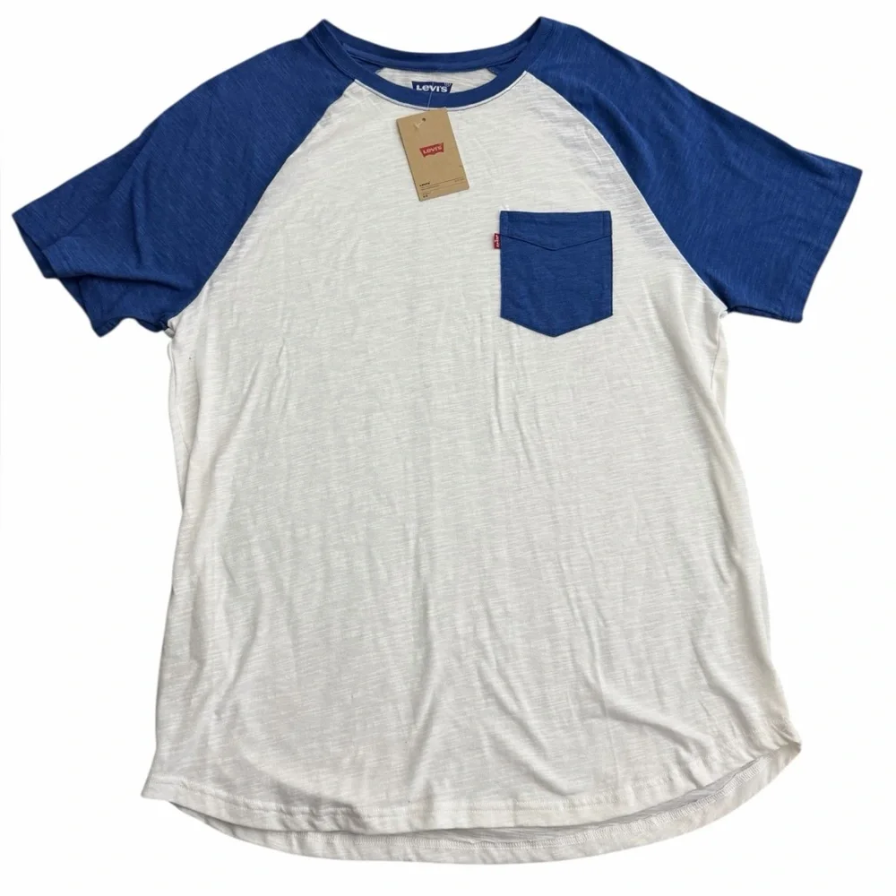 Levi’s Men’s Raglan T-Shirt Size Large White Blue‎ Pocket Tee NWT